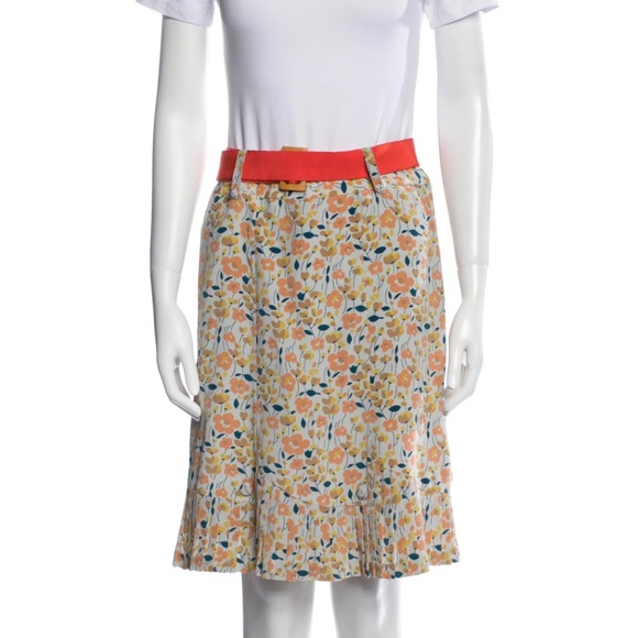MARC JACOBS Silk Floral Print Pleated Skirt, Blue Yellow Orange, US 2 - Picture 2 of 16